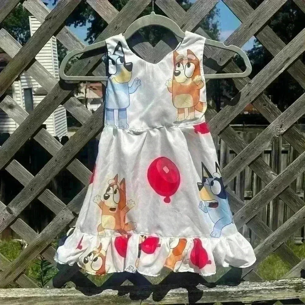 Custom Handmade Bluey Toddler Dress | Bingo Balloon White Sheet Tank | Size 5T